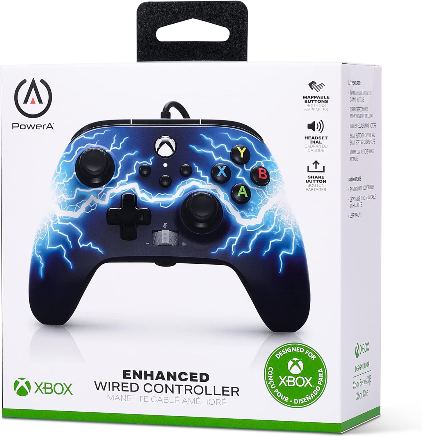 PowerA Control Mejorado Alámbrico para Xbox Series X|S – Arc Lightning – Rayos. Con licencia original